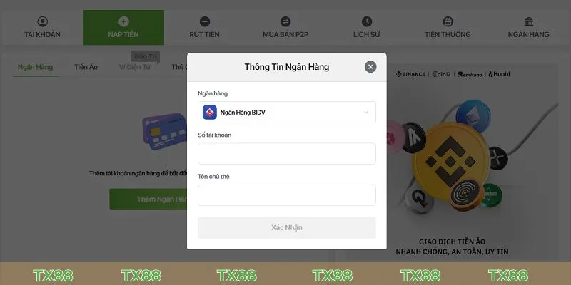 Điền thông tin để nạp tiền chơi casino online bằng hình thức chuyển khoản ngân hàng